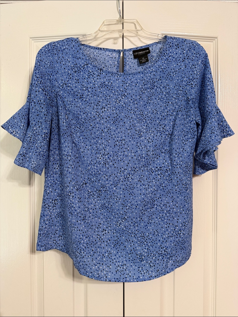 Liz Claiborne Blue Speckle Ruffle Sleeve Blouse Size XS
